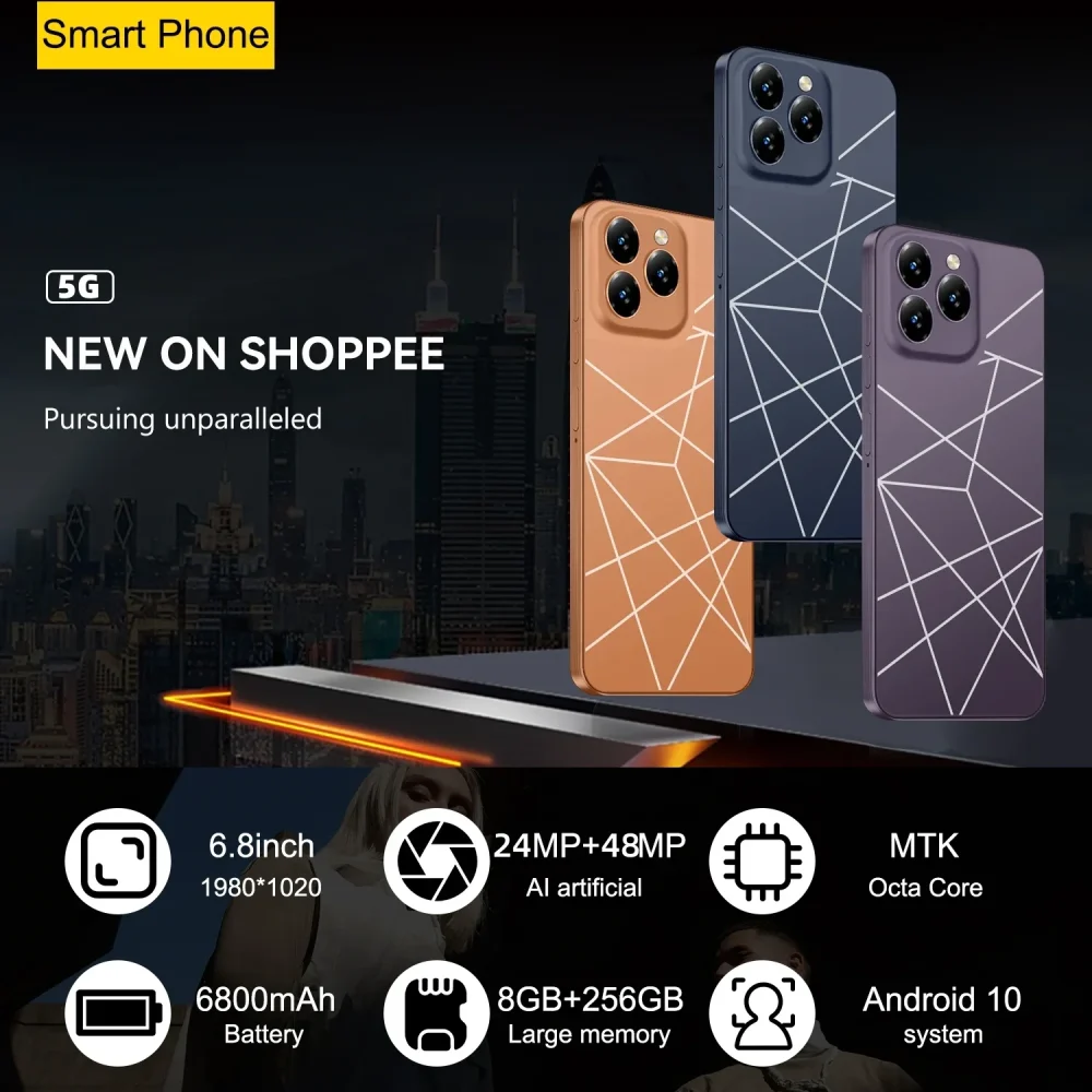 Global Version I16 Pro Max Smartphone Android,6.8'',12GB RAM 512GB ROM,Dual SIM,Mobile phones,Google Play Store,24+48MP,6800mAh - Image 2